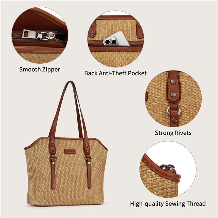 Vegan Leather Straw Tote Bag price